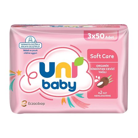 Uni Baby Soft Care Hindistan Cevizi Yağlı Islak Mendil 3x50 Adet
