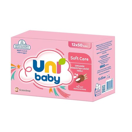 Uni Baby Soft Care Hindistan Cevizi Yağlı Islak Mendil 12x50 Adet