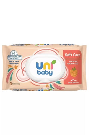 Uni Baby Soft Care Badem Yağlı Islak Mendil, 90 Adet