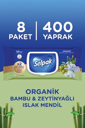 Selpak ® Organik Bambu Özlü & Organik Zeytinyağlı Islak Mendil 8'li 400 Yaprak