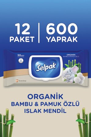 Selpak ® Organik Bambu Ve Organik Pamuk Özlü Islak Mendil 12'li 600 Yaprak