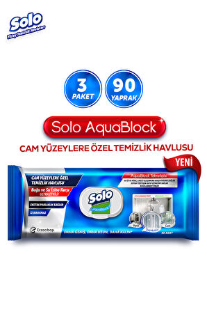 Solo Aquablock Cam Yüzeylere Özel Temizlik Havlusu 3'lü 90 Yaprak