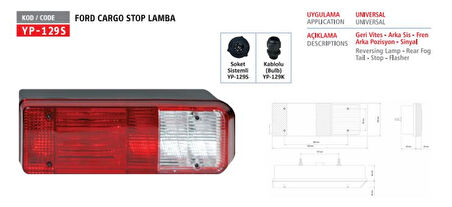 Ford Truck Stop Lambası (kablolu) Ym - Ford Cargo 4142-1842 - Yuceplast Yp-129 K