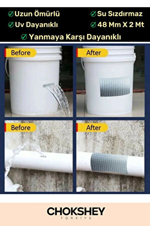 Süper Güçlü Su Geçirmez Sızdırmaz Gri Renk Çok Amaçlı İzolasyon ve Tamir Bandı 48mm x 10m - 10 Adet