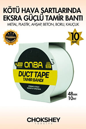 Süper Güçlü Su Geçirmez Sızdırmaz Beyaz Renk Çok Amaçlı İzolasyon ve Tamir Bandı 48mm x 10m-10 Adet