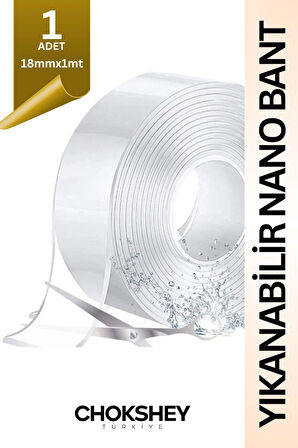 Yıkanabilir Nano Şeffaf Bant Su Geçirmez Süper Güçlü Montaj Bant 10mmx2mt
