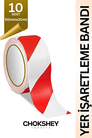 Kırmızı Beyaz Yer İşaretleme Bantı 50mmx30mt 10 Adet