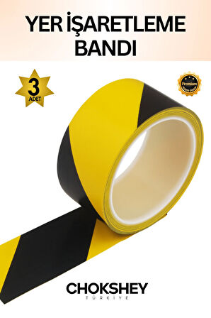 Sarı Siyah Yer İşaretleme Bandı 50mmx30mt - 3 Adet