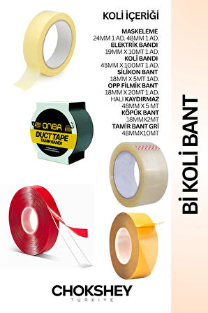 Bant Seti – 7 Parça Karışık Koli, Maskeleme, Elektrik, Silikon, Halı ve Köpük Bant Çeşitleri