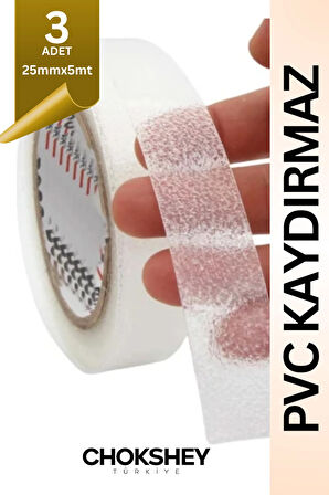 Şeffaf Kaydırmaz Bant Merdiven, Zemin, Banyo ve Havuz Kenarı Güvenlik Bandı 25mmx5mt - 3 Adet