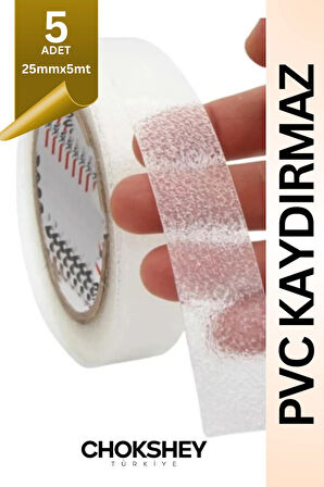 Şeffaf Kaydırmaz Bant Merdiven, Zemin, Banyo ve Havuz Kenarı Güvenlik Bandı 25mmx5mt - 5 Adet