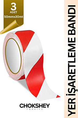 Kırmızı Beyaz Yer İşaretleme Bantı - 50mmx30mt - 3 Adet