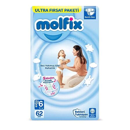 Molfix Ultra Avantaj Paketi Extra Large 6 Numara Bebek Bezi 62 Adet 15+ kg