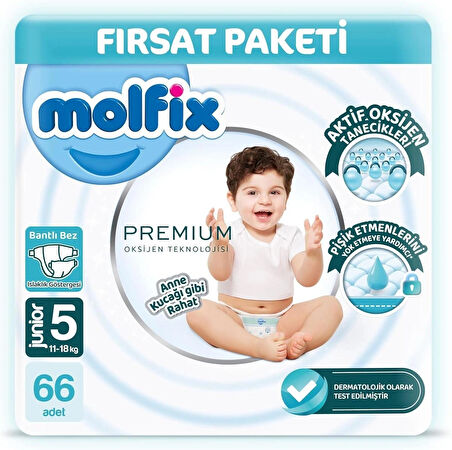 Molfix Premium Ultra Fırsat Paketi Junior 5 Numara Bebek Bezi 66 Adet 11-18 Kg