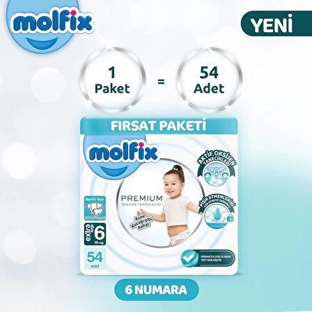 Molfix Premium Ultra Fırsat Paketi Extra Large 6 Numara Bebek Bezi 54 Adet 15+ Kg