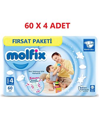 Molfix Bebek Bezi Maxi 4 Numara 60 'lı X 4'lü  Fırsat Paketi 