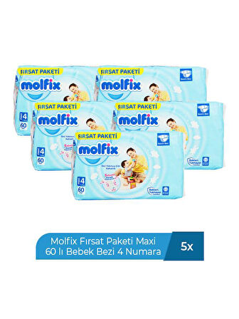 MOLFİX FIRSAT PAKETİ MAXI 60 LI BEBEK BEZİ 4 NUMARA  X 5 ADET