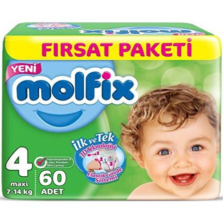 Molfix Bebek Bezi 4 Beden Maxi Dev Ekonomik Paket 60'lı