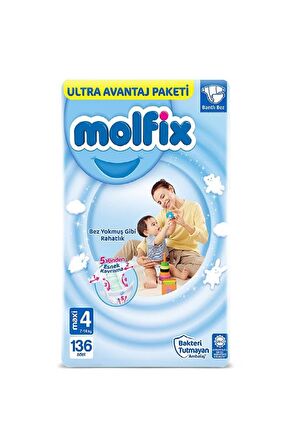 Molfix 3D Maxi 4 Beden 136Lı Ultra Avantaj Paketi Çift Sıra (Poşet)