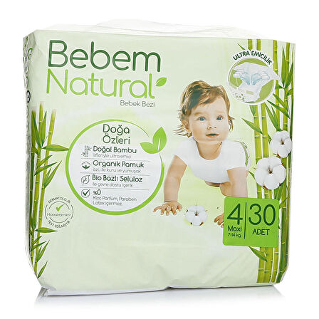 Bebem Natural 4 Numara Maxi 30'lu Bel Bantlı Bez