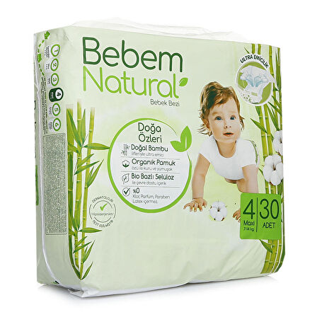 Bebem Natural 4 Numara Maxi 30'lu Bel Bantlı Bez