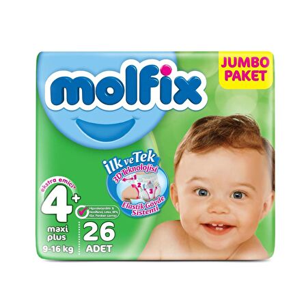 Molfıx 3D Jumbo Maxı Plus No:4+ 26'lı  9-16 Kg