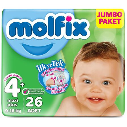 Molfıx 3D Jumbo Maxı Plus No:4+ 26'lı  9-16 Kg