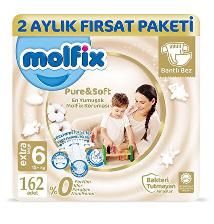 Molfix Pure&Soft 6 Beden E.Large 2 Aylık Fırsat Paketi 162'li