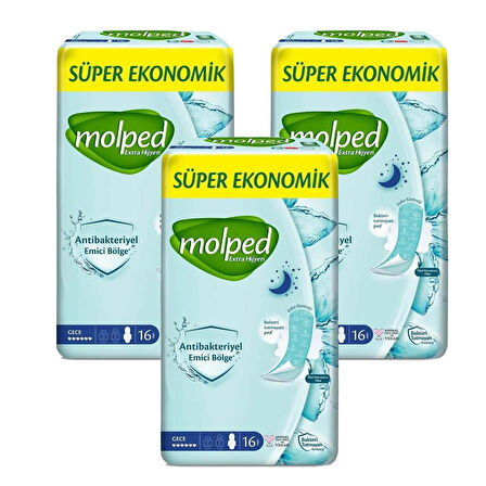 Molped Extra Hijyen Antibakteriyel Ped Gece Extra Uzun 16 lı x 3 Adet