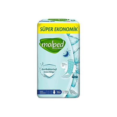 Molped Extra Hijyen Antibakteriyel Ped Gece Extra Uzun 16 lı x 3 Adet