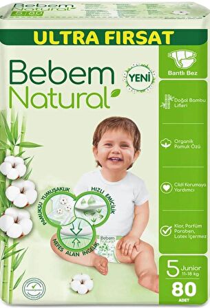 Bebem Natural Ultra Fırsat Junior 5 Numara Bebek Bezi 80 Adet 11-18 Kg