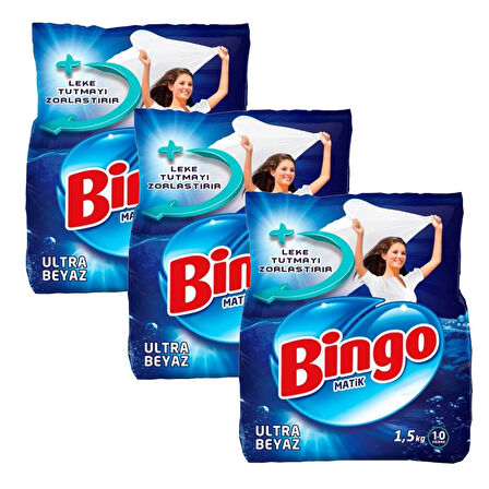 Bingo Ultra Beyaz Toz Çamaşır Deterjanı 1,5 kg x 3 Adet