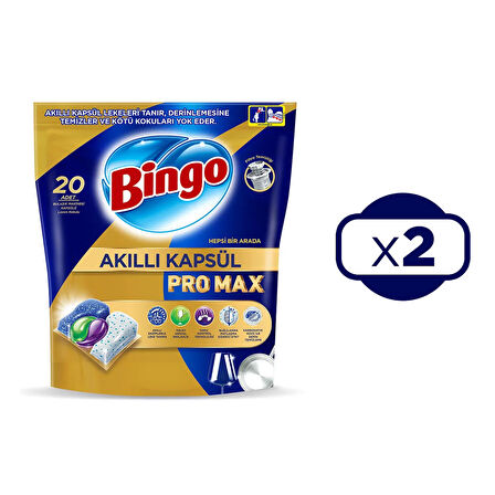 Bingo Akıllı Kapsül Pro Max Bulaşık Makinesi Tableti 20 li x 2 Adet (40 Kapsül)