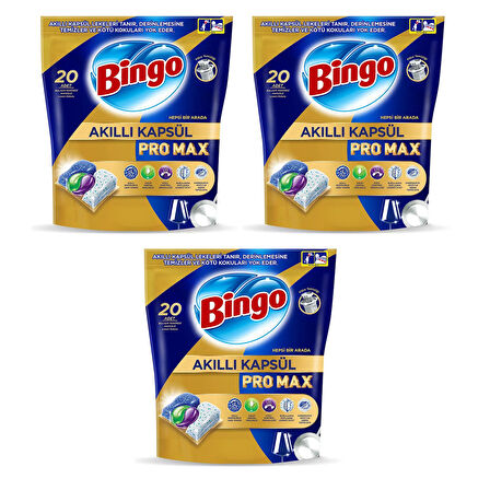 Bingo Akıllı Kapsül Pro Max Bulaşık Makinesi Tableti 20 li x 3 Adet (60 Kapsül)