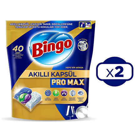 Bingo Akıllı Kapsül Pro Max Bulaşık Makinesi Tableti 40'lı x 2 Adet (80 Kapsül)