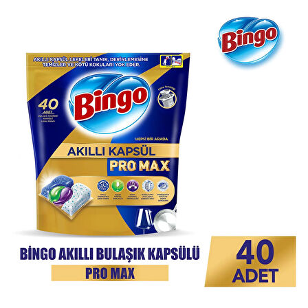 Bingo Akıllı Kapsül Pro Max Bulaşık Makinesi Tableti 40'lı x 2 Adet (80 Kapsül)