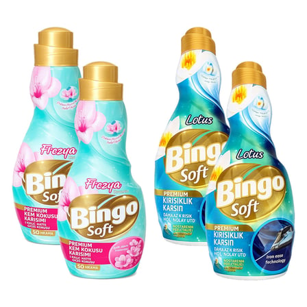 Bingo Soft Konsantre Çamaşır Yumuşatıcısı 1200 ml Frezya ve Lotus 4 lü Paket