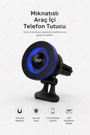 Flthc Manyetik Telefon Tutucu Araç İçi Havalandırma Izgarası İçin 16 Güçlü Mıknatıslı 360° Dönebilen Telefon Standı MagSafe Uyumlu Universal