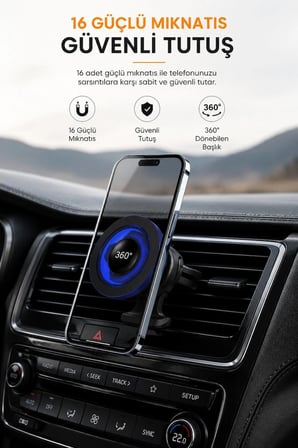 Flthc Manyetik Telefon Tutucu Araç İçi Havalandırma Izgarası İçin 16 Güçlü Mıknatıslı 360° Dönebilen Telefon Standı MagSafe Uyumlu Universal