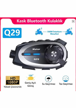 Q29 Motosiklet Kask Bluetooth Kulaklık Eşleşmeli 1080p Kamera Geniş Açı Su Geçirmez Intercom