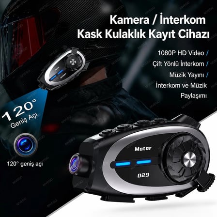 Q29 Motosiklet Kask Bluetooth Kulaklık Eşleşmeli 1080p Kamera Geniş Açı Su Geçirmez Intercom