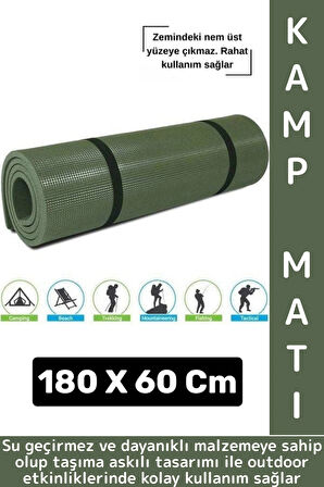 Dayanıklı Kamp Outdoor Yoga Pilates Su Geçirmez Hafif 12 Mm Kalın Köpük 180 X 60 Cm Askeri Haki Mat