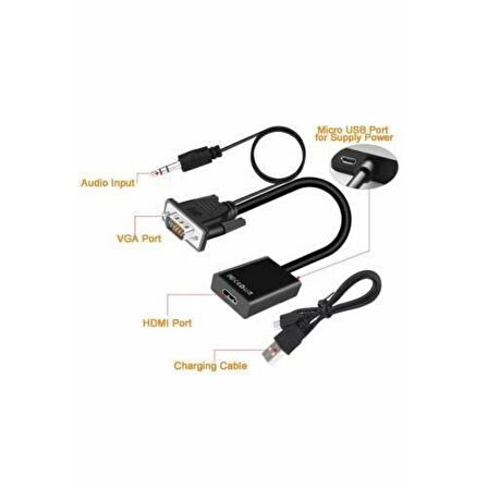 VGA Hdmi Çevirici Dönüştürücü Kablo Ses Destekli Vga to Hdmi