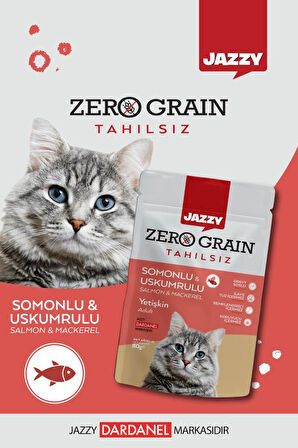 Jazyy Zero Grain Kedi Maması Uskumru&Somon Poşet 80 gr x 8 Adet
