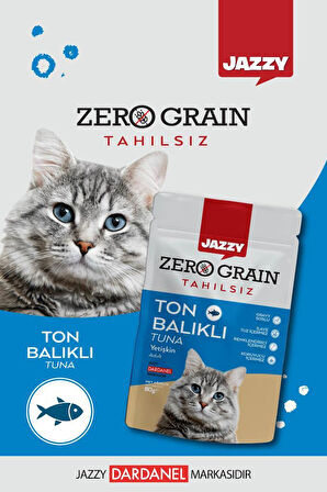 Jazzy Zero Grain Kedi Maması Ton Balıklı Poşet 80 gr x 8 Adet