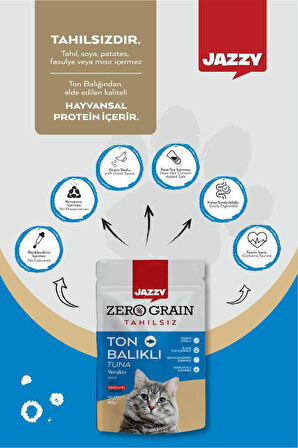 Jazzy Zero Grain Kedi Maması Ton Balıklı Poşet 80 gr x 8 Adet