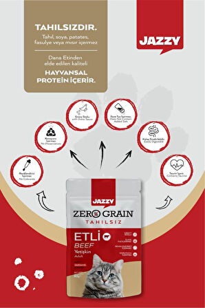 Jazzy Zero Grain Kedi Maması Etli Poşet 80 gr X 8 Adet