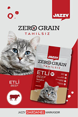 Jazzy Zero Grain Kedi Maması Etli Poşet 80 gr X 8 Adet