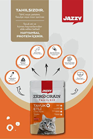 Jazyy Zero Grain Kedi Maması Tavuklu Poşet 80 gr x 8 Adet