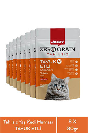 Jazyy Zero Grain Kedi Maması Tavuklu Poşet 80 gr x 8 Adet